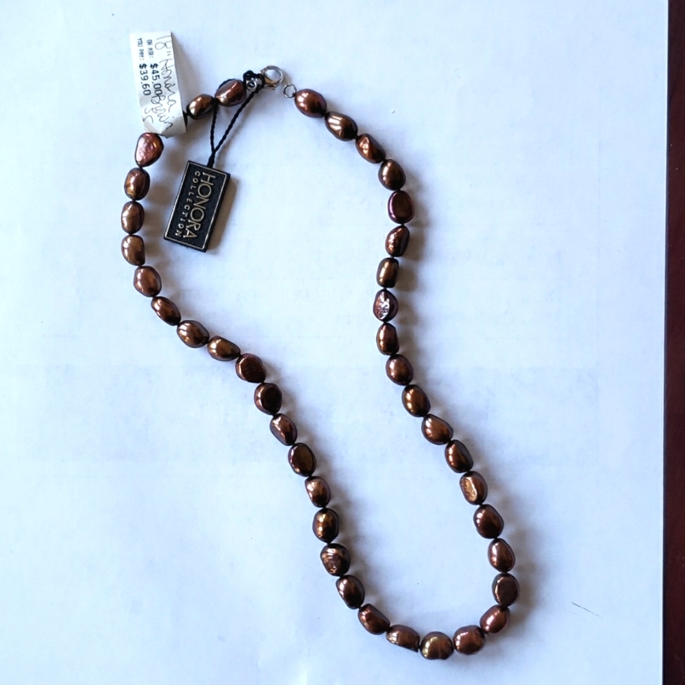 Honora chocolate brown 18" necklace. Sterling silver lobster clapse.